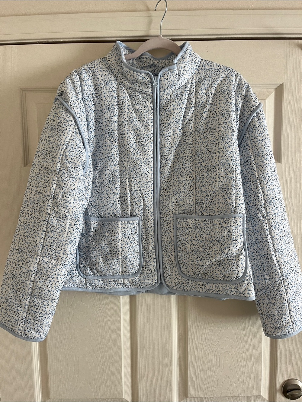 Thread & Supply Pastel Blue Floral Quilted Jacket